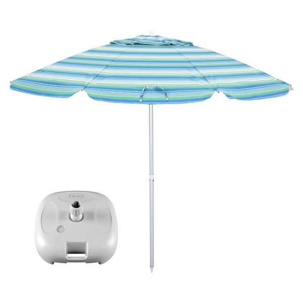 Kit Guarda Sol 2,4 Metros Alumínio Fibra De Vidro Poliéster Praia Jardim Piscina Verde Base Plástica - Belfix