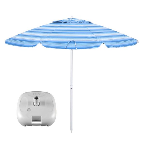 Kit Guarda Sol 2,4 Metros Alumínio Fibra De Vidro Poliéster Praia Jardim Piscina Azul Base Plástica - Belfix