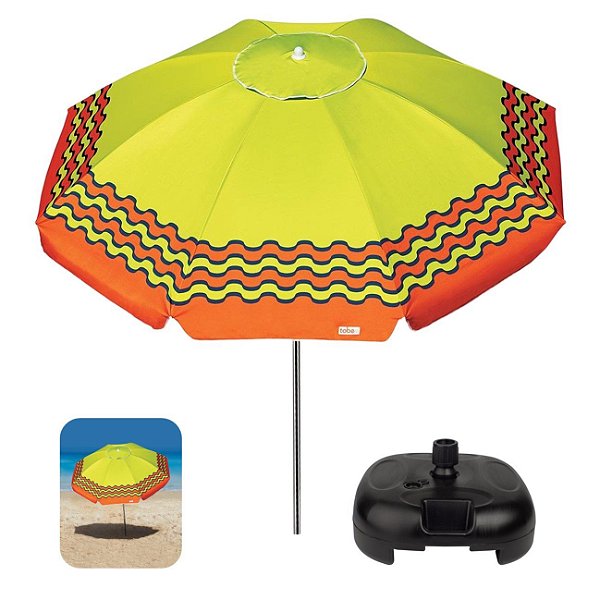 Kit Guarda Sol 2,4m Articulado Alumínio Sombreiro Ibiza Verde Limão Base Plástica Preto