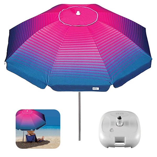 Kit Guarda Sol 2,2m Articulado Alumínio Sombreiro Cancun Rosa Base Plástica Branco