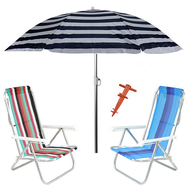 Kit Praia 2 Cadeira 8 Pos Alumínio Guarda Sol 2,2m Al-Mare Saca Areia Rosca - Belfix - Sort5