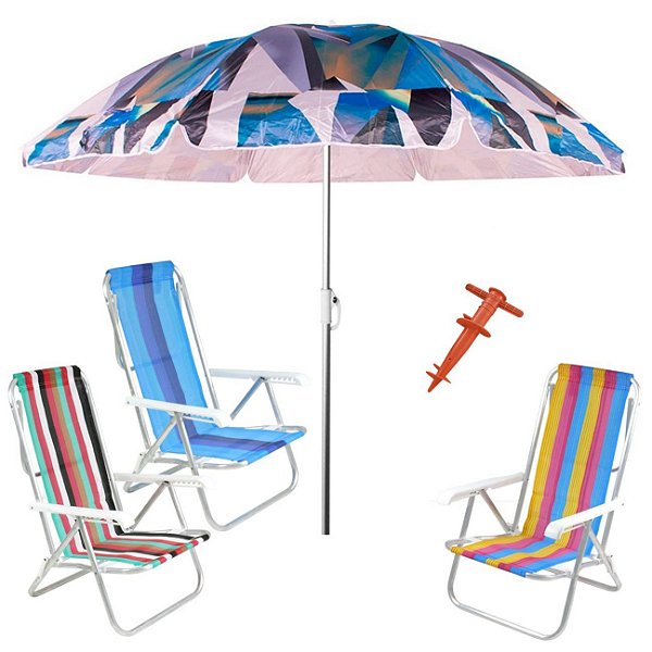 Kit Praia 3 Cadeira 8 Pos Alumínio Guarda Sol 2,4m Al-Mare Saca Areia Rosca - Belfix - Sort5