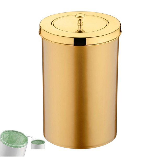 Lixeira 8 Litros Tampa Cesto De Lixo Dourado Para Cozinha Banheiro Escritório - 582DD Future - Dourado