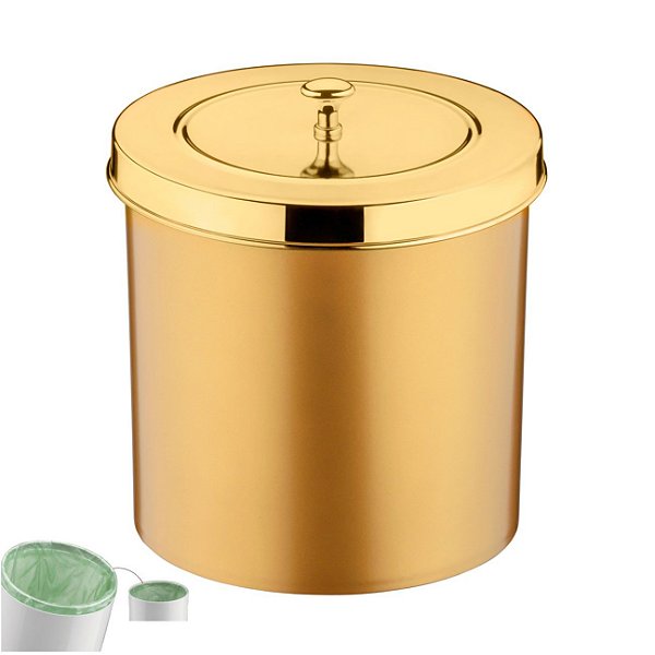 Lixeira 5 Litros Tampa Cesto De Lixo Dourado Para Banheiro Pia Cozinha- 552DD Future - Dourado