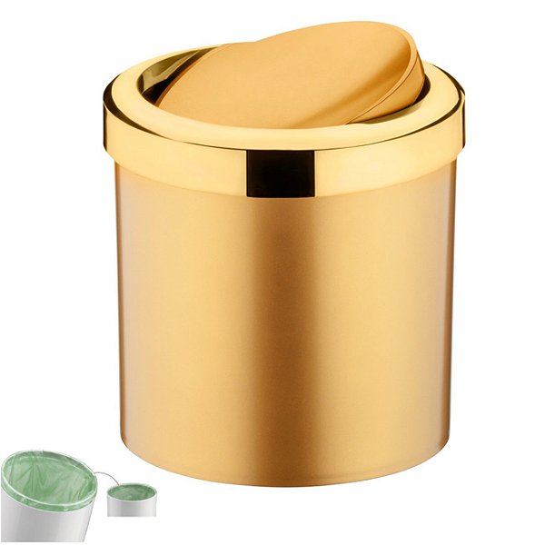 Lixeira 5 Litros Tampa Cesto De Lixo Basculante Para Cozinha Banheiro Escritório Dourado - 352DD Future - Dourado