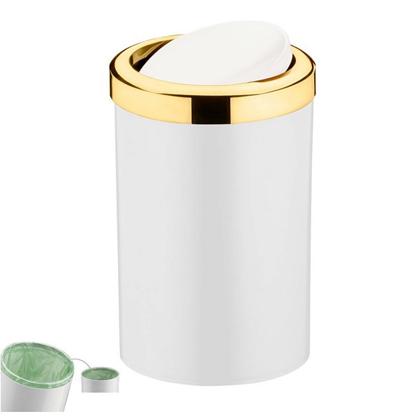 Lixeira 8 Litros Tampa Cesto De Lixo Basculante Para Cozinha Banheiro Escritório Dourado - 1220BCD Future - Branco