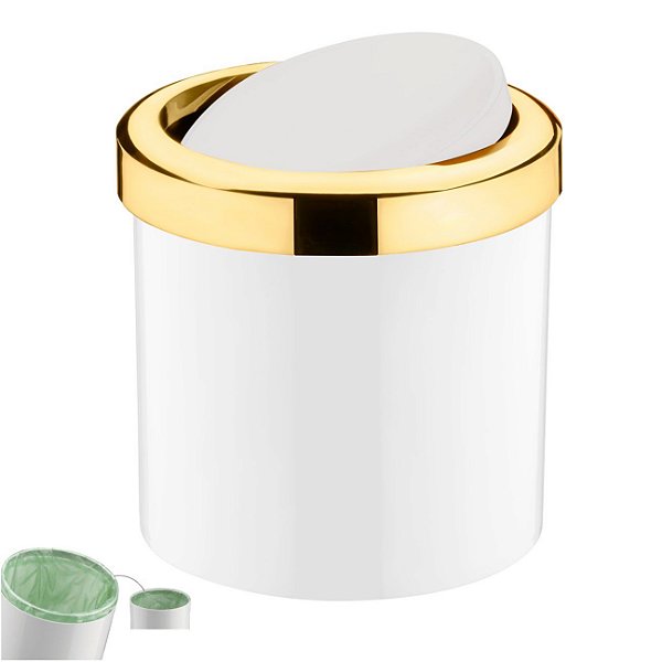 Lixeira 5 Litros Tampa Cesto De Lixo Basculante Para Cozinha Banheiro Escritório Dourado - 1215BCD Future - Branco