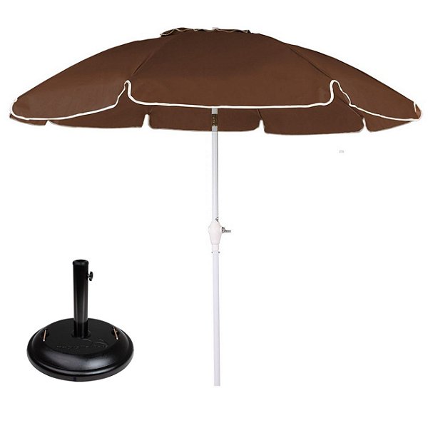 Kit Ombrelone Maresias 2,5m Alumínio Articulado Com Manivela Marrom Base Redonda Preta 22Kg - Belfix