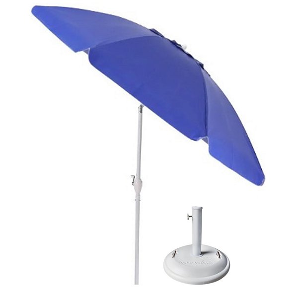 Kit Ombrelone Maresias 2,5m Alumínio Articulado Com Manivela Azul Base Redonda Branca 22Kg - Belfix