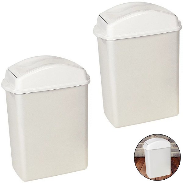 Kit 2 Lixeira 8,8 Litros Com Tampa Cesto De Lixo Basculante Plástica Cozinha Banheiro - Sanremo - Branco