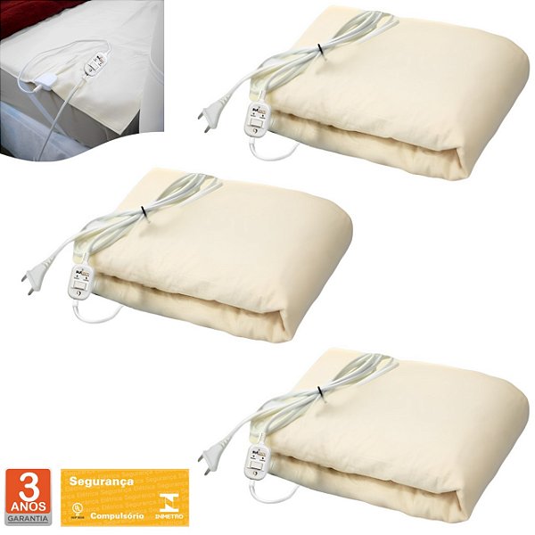 Kit 3 Lençol Térmico Solteiro 88x188cm Elétrico Tradicional 2 Temperaturas - Sulterm - 110v