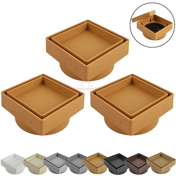Kit 3 Ralo Oculto Invisível Quadrado 10x10cm Plástico Com Tela Para Banheiro - AMZ - Caramelo