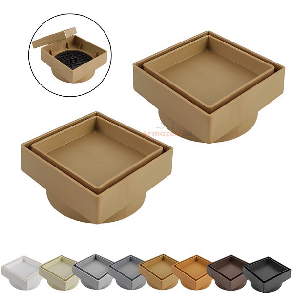 Kit 2 Ralo Oculto Invisível Quadrado 10x10cm Plástico Com Tela Para Banheiro - AMZ - Dourado