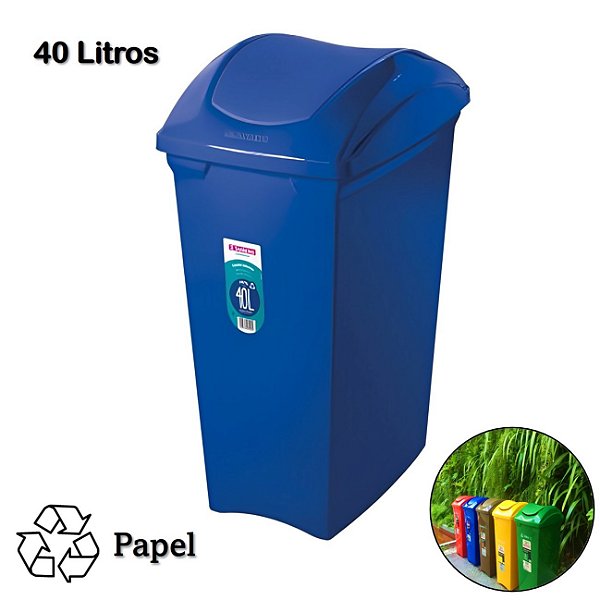 Lixeira 40 Litros Seletiva Azul Para Papel Cesto De Lixo Tampa Basculante - SR64/21 Sanremo   - Azul