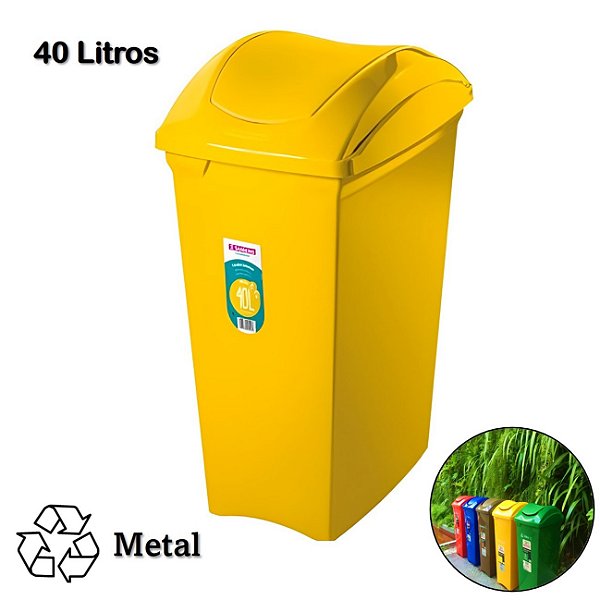 Lixeira 40 Litros Seletiva Amarela Para Metal Cesto De Lixo Tampa Basculante - SR64/23 Sanremo - Amarelo
