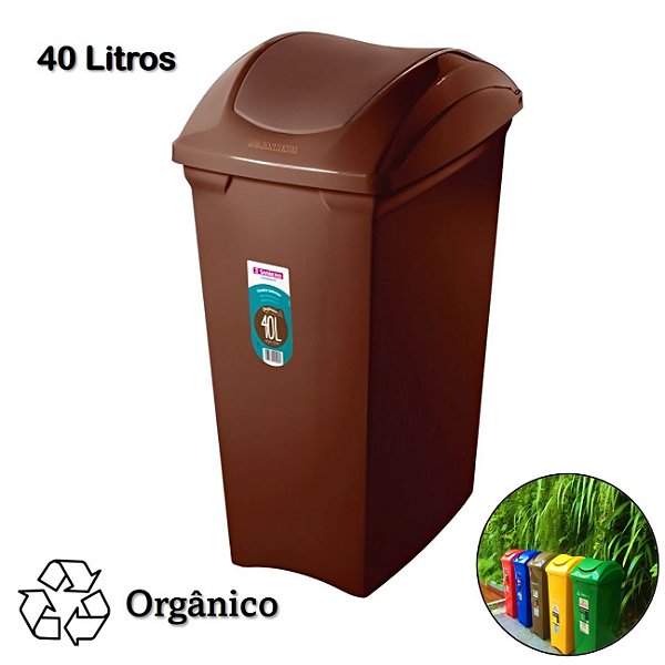 Lixeira 40 Litros Seletiva Marrom Para Lixo Orgânico Tampa Basculante - SR64/25 Sanremo - Marrom