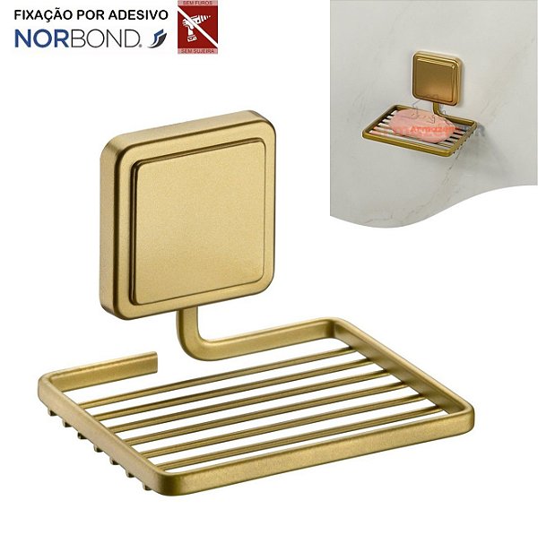 Suporte Porta Sabonete Saboneteira Adesivo Parede Banheiro Dourado - 181DO Future - Dourado