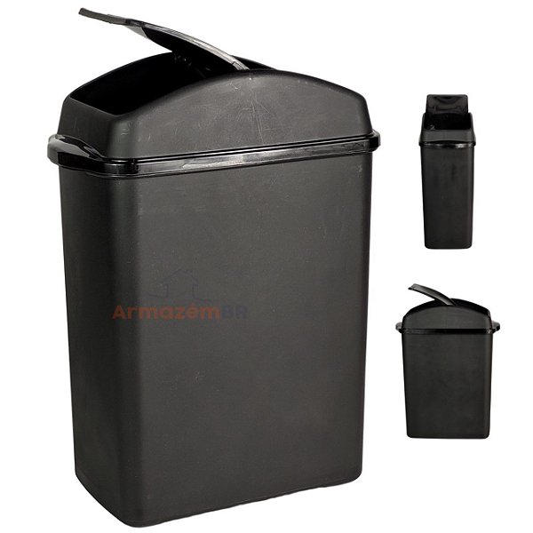 Lixeira 8,8 Litros Com Tampa Cesto De Lixo Basculante Plástica Cozinha Banheiro - SR270/20 Sanremo - Preta