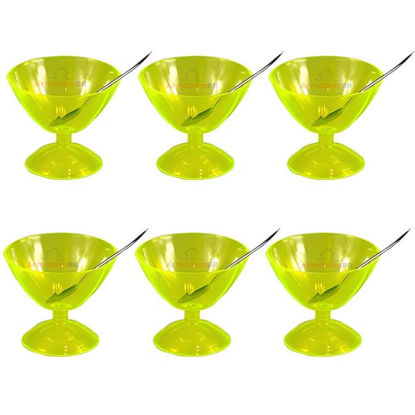 Conjunto Jogo 12 Peças Taças Colher Sobremesa Sorvete Creme Cozinha Verde - AMZ - Verde