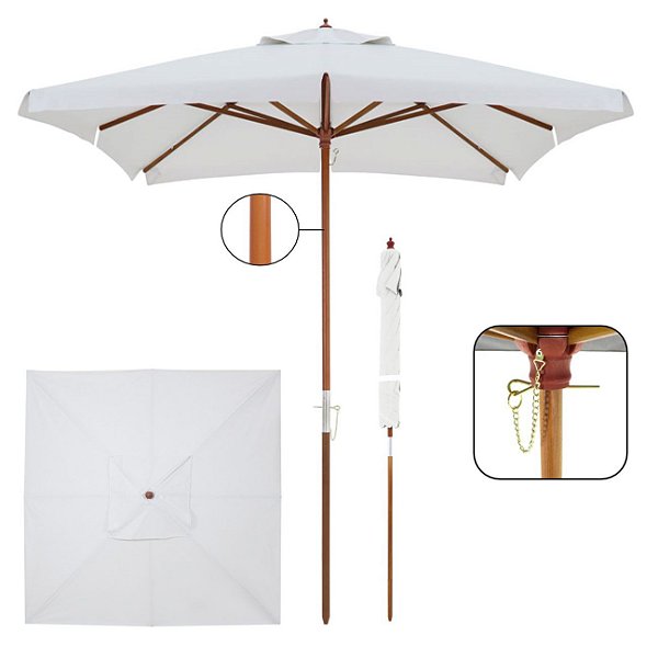 Ombrelone Madeira Quadrado 2x2m Sardenha Guarda Sol Sombreiro Bagum Branco - 303101 Belfix