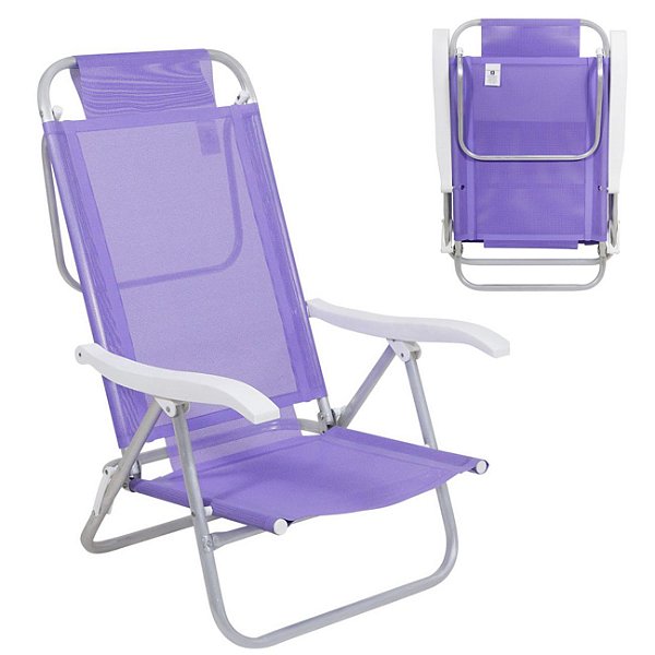 Cadeira Reclinável Sunny 6 Posições Em Alumíno Para Praia Piscina Camping Lilás - 063015 Belfix
