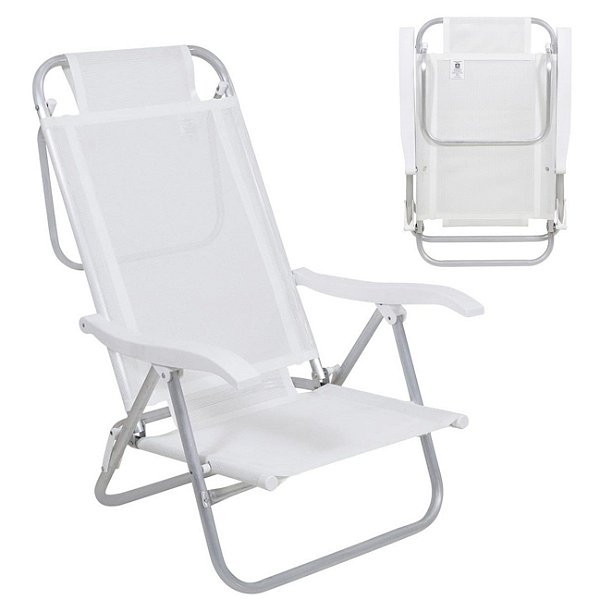 Cadeira Reclinável Sunny 6 Posições Em Alumíno Para Praia Piscina Camping Branca - 063001 Belfix