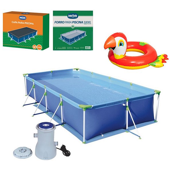 Kit Piscina Premium 5000 Litros Capa Forro Filtro Boia Inflável Infantil Animais - 220V Mor - Arara