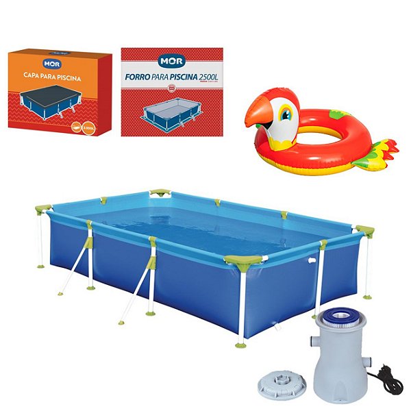 Kit Piscina Premium 2500 Litros Capa Forro Filtro Boia Inflável Infantil Animais - 110V Mor - Arara