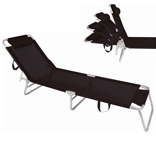Cadeira Espreguiçadeira 4 Posições Em Alumínio Para Jardim Praia Piscina Preta - 002705 Mor