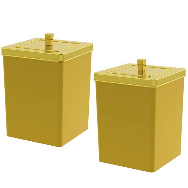 Kit 2 Lixeira Quadrada 6,5 Litros Cesto De Lixo Dourado Para Banheiro Pia Cozinha - Future