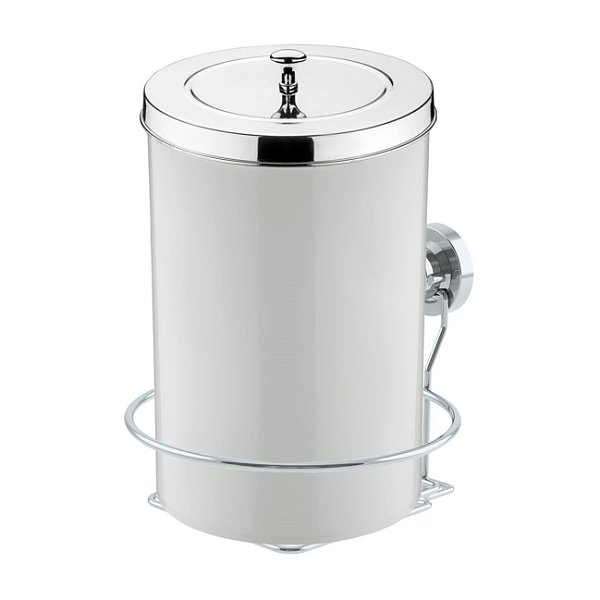Kit Lixeira 8 Litros Com Suporte De Ventosa Para Banheiro Cozinha Branco Cromado - Future