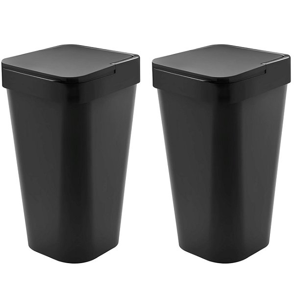 Kit 2 Lixeira Izzy 15 Litros Cesto de Lixo Para Banheiro Cozinha Escritório Preto - Ou
