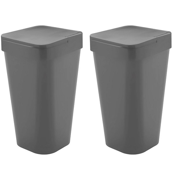 Kit 2 Lixeira Izzy 15 Litros Cesto de Lixo Para Banheiro Cozinha Escritório Chumbo - Ou
