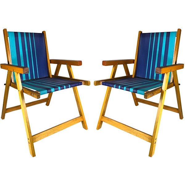 Kit 2 Cadeira De Madeira Dobrável Para Lazer Jardim Praia Piscina Camping Azul/Marinho - AMZ