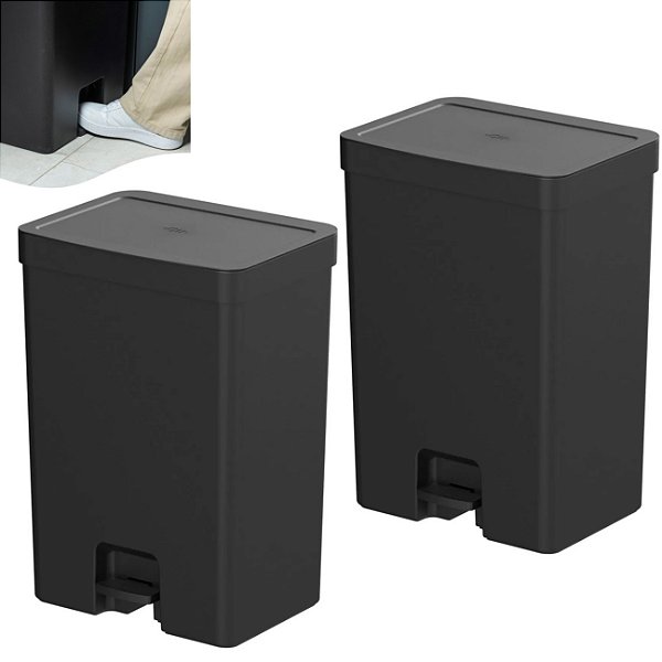 Kit 2 Lixeira 30 Litros De Pedal Cesto De Lixo Chão Cozinha Banheiro Escritório Trium Preto - Ou