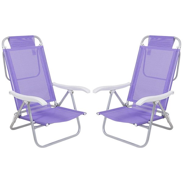 Kit 2 Cadeira Reclinável Sunny 6 Posições Em Alumíno Para Praia Piscina Camping Lilás - Belfix
