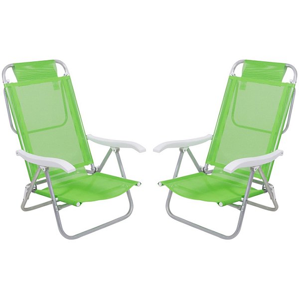 Kit 2 Cadeira Reclinável Sunny 6 Posições Em Alumíno Para Praia Piscina Camping Verde - Belfix