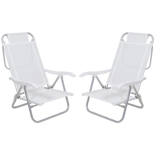 Kit 2 Cadeira Reclinável Sunny 6 Posições Em Alumíno Para Praia Piscina Camping Branca - Belfix