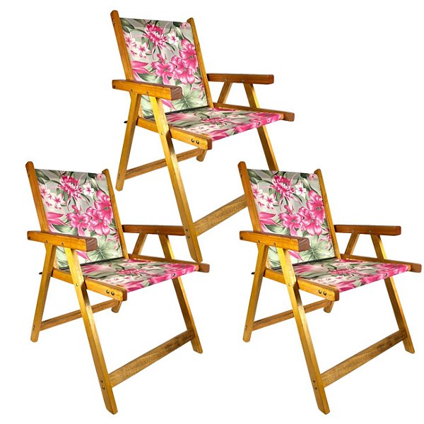 Kit 3 Cadeira De Madeira Dobrável Para Jardim Varanda Área Externa Camping Tropical - AMZ