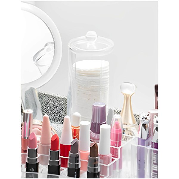 Kit Organizador Porta Cosmético Maquiagem Pincel Algodão Discos Limpeza Pele Cristal - Paramount