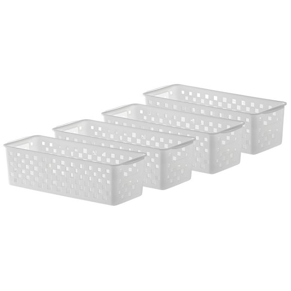 Kit 4 Cesto Organizador Plástico Gaveta Armário Multiuso 27x11x8cm Quadratta Branco - Paramount
