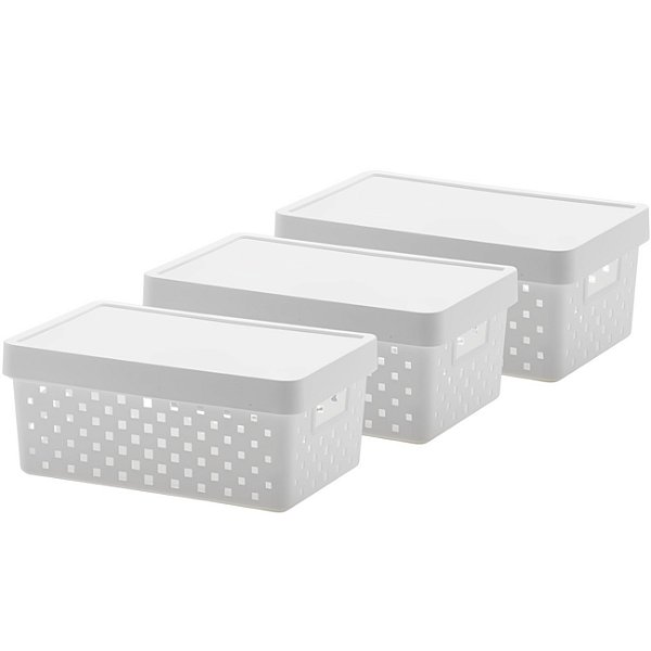 Kit 3 Cesto Organizador Pequeno Com Tampa Utensílios Quadratta Branco - Paramount