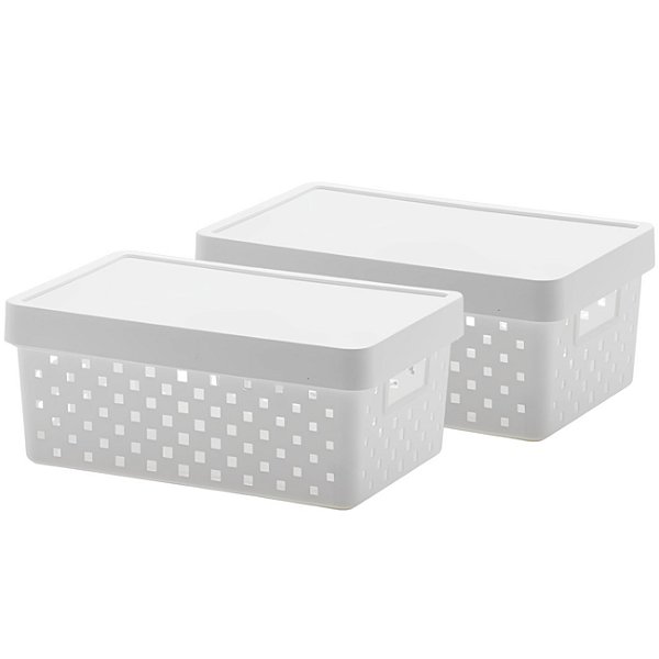 Kit 2 Cesto Organizador Pequeno Com Tampa Utensílios Quadratta Branco - Paramount