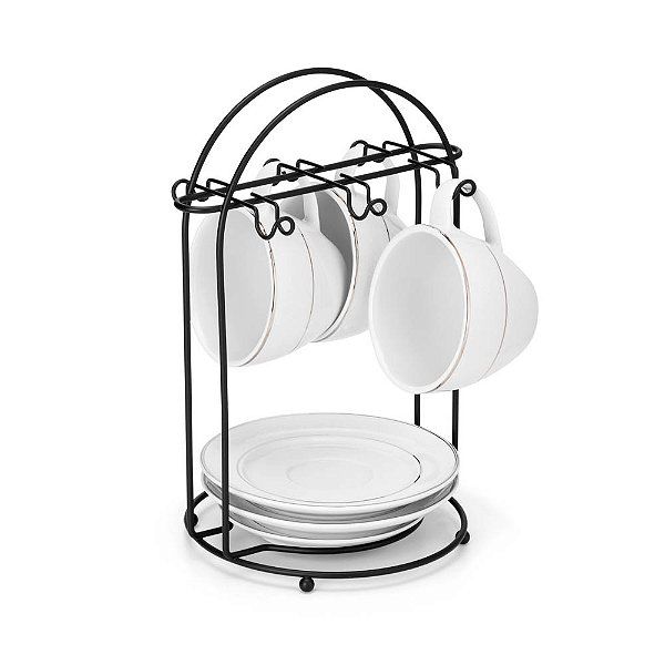 Suporte para Xícaras de Café e Pires Preto Fosco - 2463 Arthi