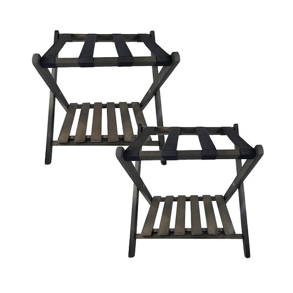 Kit 2 Suporte de Mala Madeira Com Prateleira Sapateira Hotel Pousada Cor Tabaco - AMZ