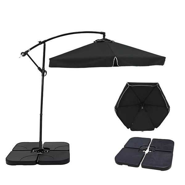 Kit Ombrelone Lateral Suspenso 2,5m Com Manivela + Base 60L Quadrada - Belfix