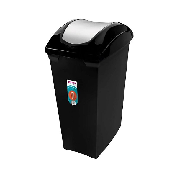Lixeira Basculante Grande 70 Litros Cesto De Lixo Cozinha Banheiro Preto - SR66 Sanremo