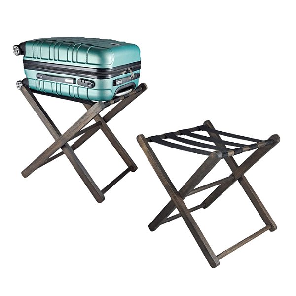 Kit 2 Suportes De Malas Madeira Para Hotel Pousada Maleiro Bagagens Cor Tabaco- AMZ