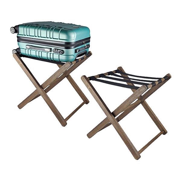 Kit 2 Suportes De Malas Madeira Para Hotel Pousada Maleiro Bagagens Cor Nogueira - AMZ