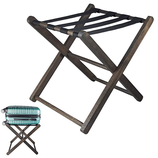 Suporte De Malas Madeira Para Hotel Pousada Maleiro Bagagens Cor Tabaco- AMZ